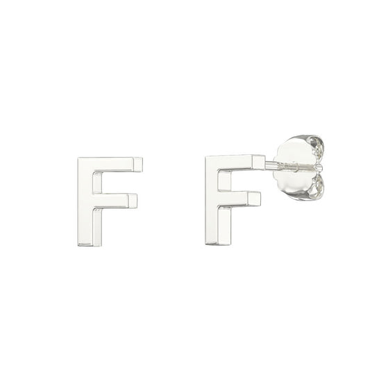Sterling Silver Plain Initial Earrings F Studs