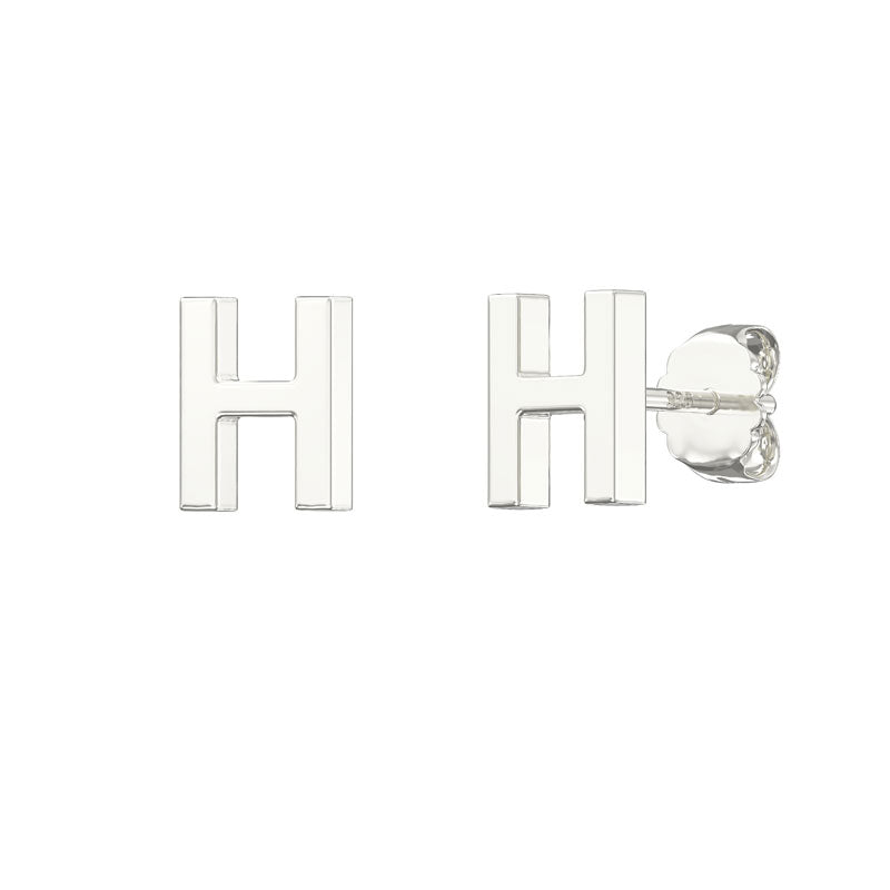 Sterling Silver Plain Initial Earrings H Studs