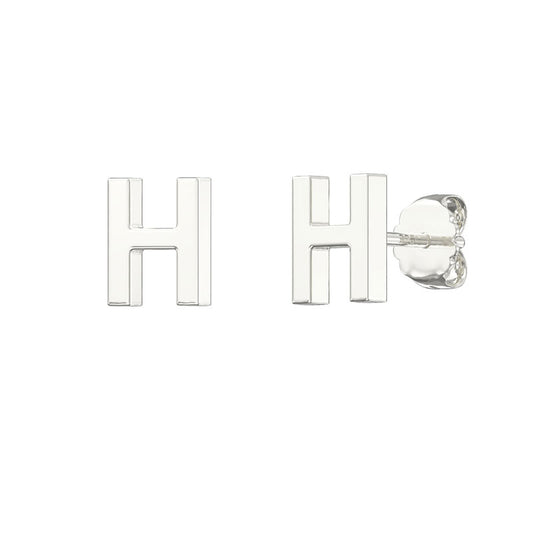 Sterling Silver Plain Initial Earrings H Studs