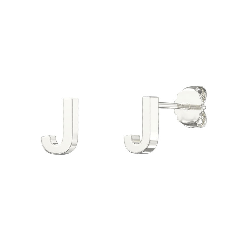 Sterling Silver Plain Initial Earrings J Studs