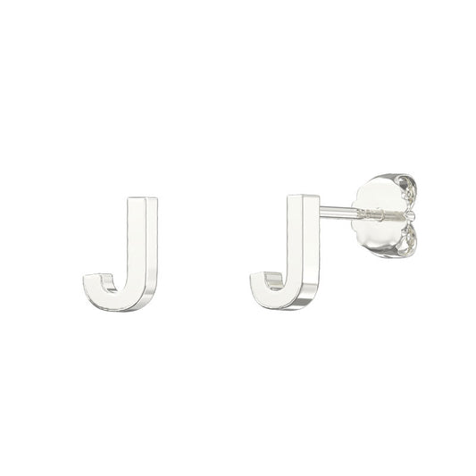 Sterling Silver Plain Initial Earrings J Studs