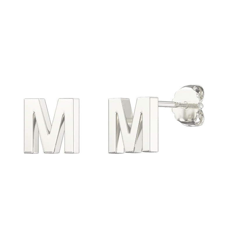 Sterling Silver Plain Initial Earrings M Studs