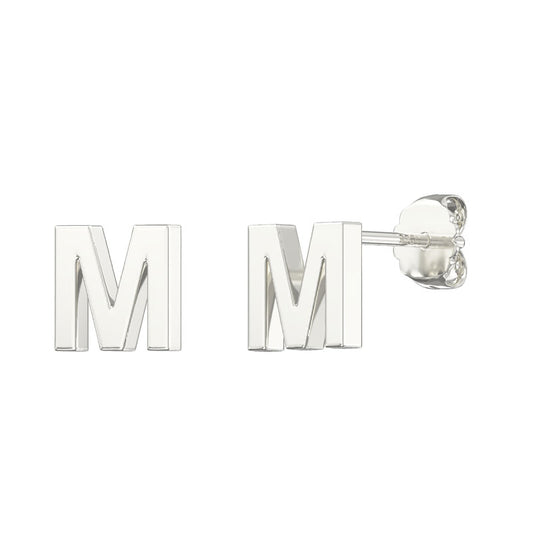 Sterling Silver Plain Initial Earrings M Studs