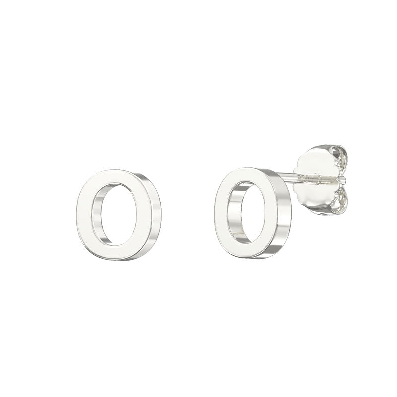 Sterling Silver Plain Initial Earrings O Studs