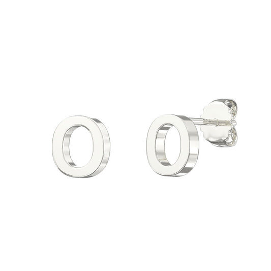 Sterling Silver Plain Initial Earrings O Studs