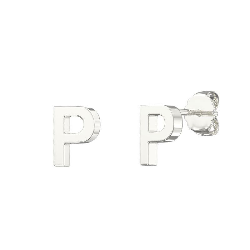 Sterling Silver Plain Initial Earrings P Studs