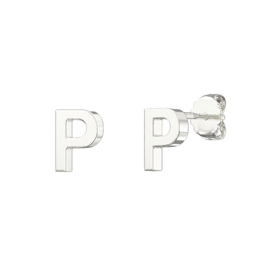 Sterling Silver Plain Initial Earrings P Studs