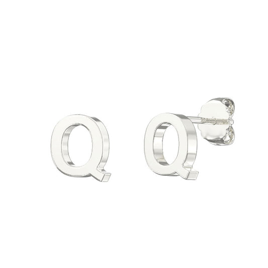 Sterling Silver Plain Initial Earrings Q Studs