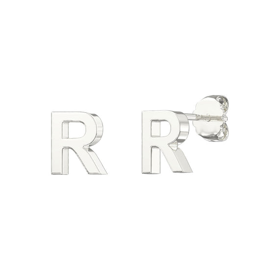 Sterling Silver Plain Initial Earrings R Studs