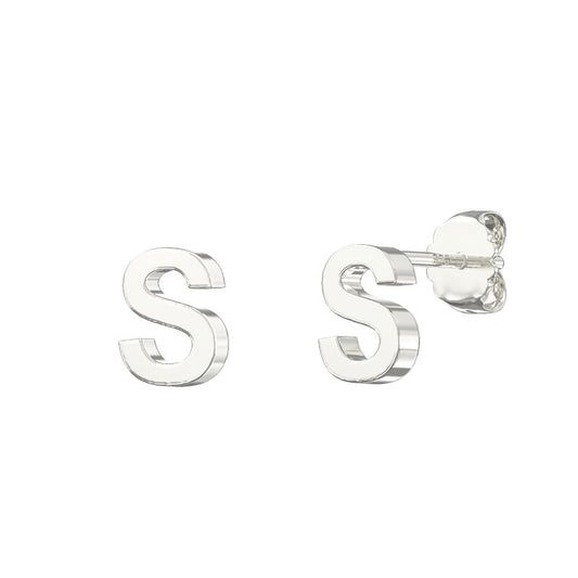 Sterling Silver Plain Initial Earrings S Studs