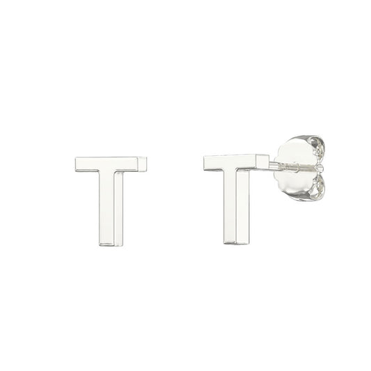 Sterling Silver Plain Initial Earrings T Studs