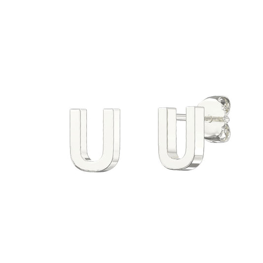 Sterling Silver Plain Initial Earrings U Studs
