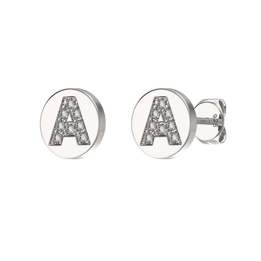 Sterling Silver CZ Initial Earrings A Studs