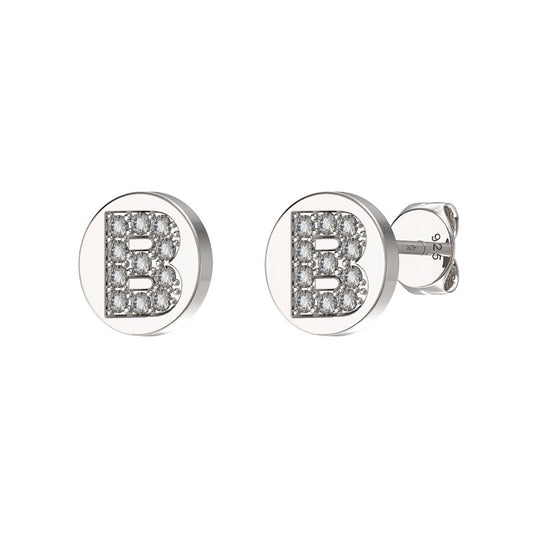 Sterling Silver CZ Crystal Initial Earrings B Studs