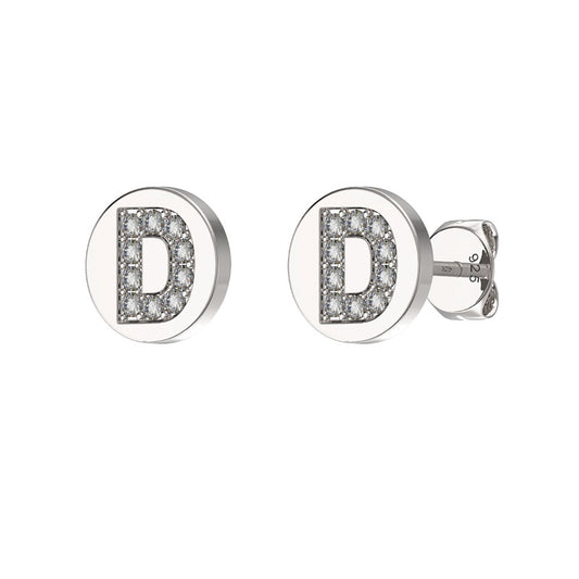 Sterling Silver CZ Crystal Initial Earrings D Studs