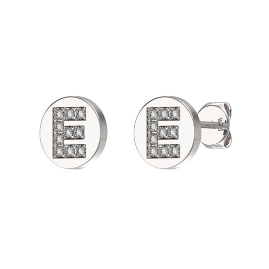 Sterling Silver CZ Crystal Initial Earrings E Studs