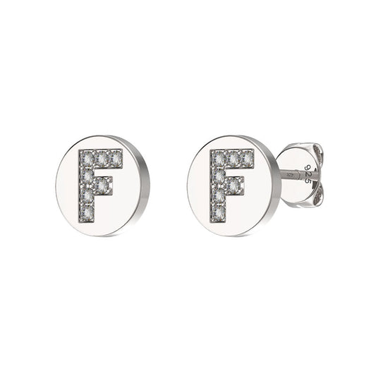 Sterling Silver CZ Crystal Initial Earrings F Studs