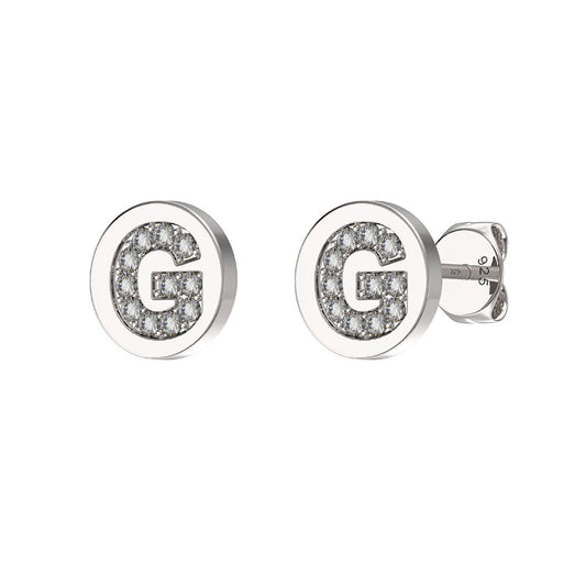 Sterling Silver CZ Crystal Initial Earrings G Studs