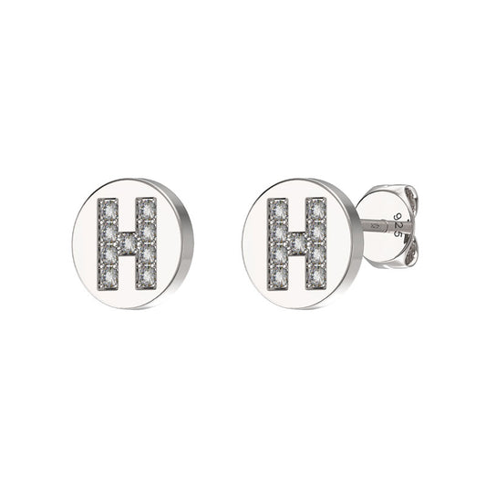 Sterling Silver CZ Crystal Initial Earrings H Studs