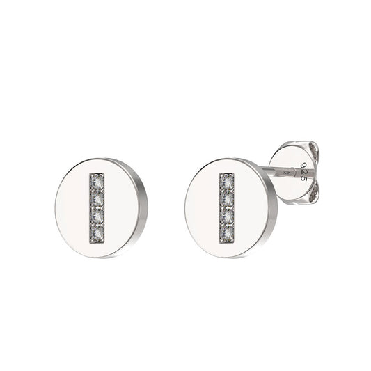 Sterling Silver CZ Initial Earrings I Studs