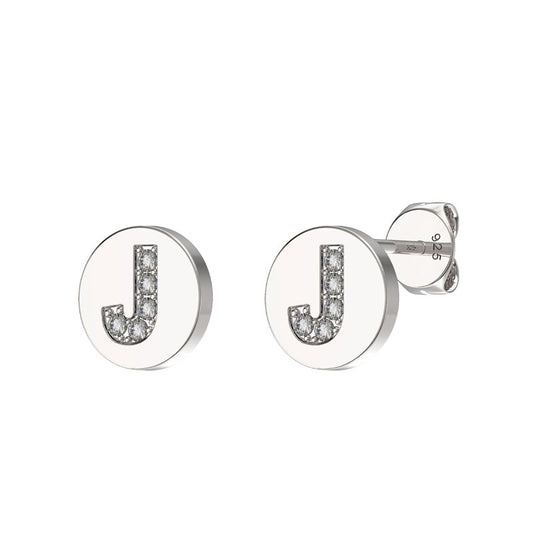 Sterling Silver CZ Crystal Initial Earrings J Studs