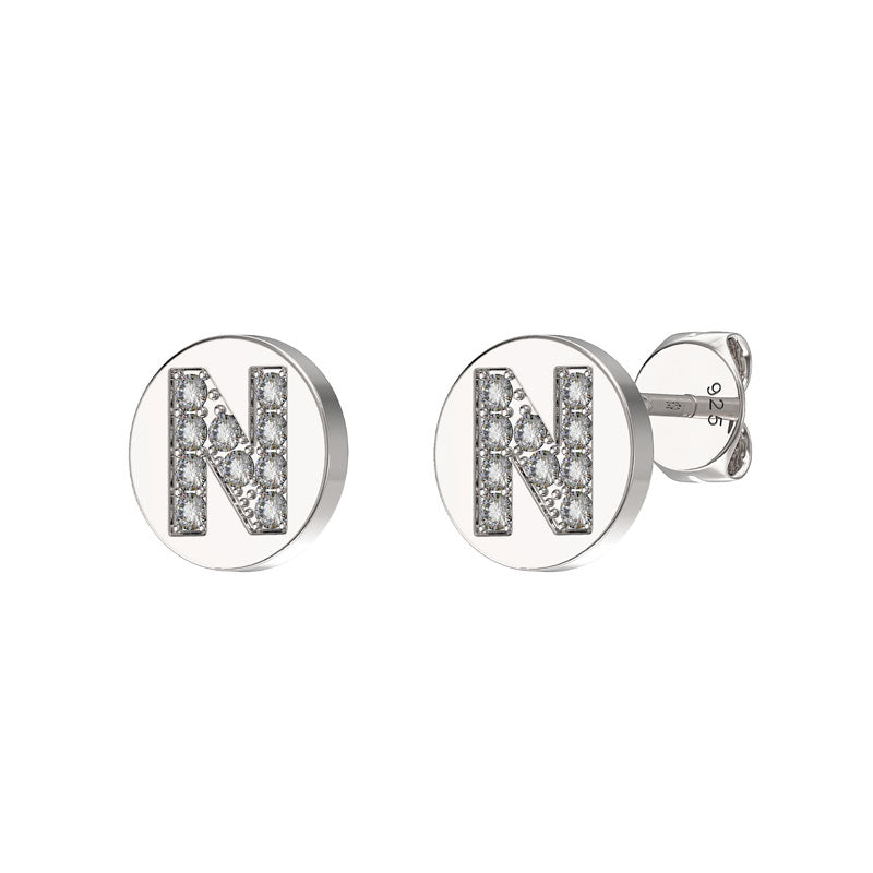 Sterling Silver CZ Crystal Initial Earrings N Studs