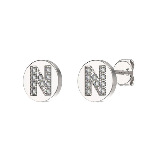 Sterling Silver CZ Crystal Initial Earrings N Studs