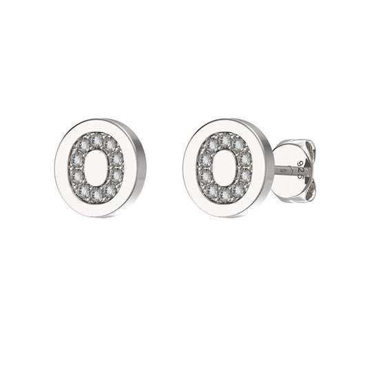 Sterling Silver CZ Crystal Initial Earrings O Studs