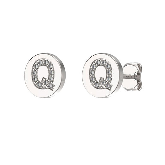 Sterling Silver CZ Initial Earrings Q Studs