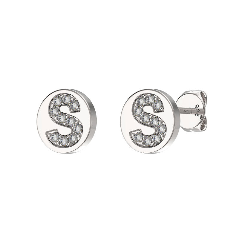 Sterling Silver CZ Crystal Initial Earrings S Studs