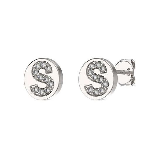 Sterling Silver CZ Crystal Initial Earrings S Studs