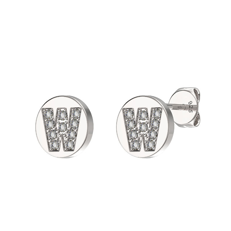 Sterling Silver CZ Initial Earrings W Studs