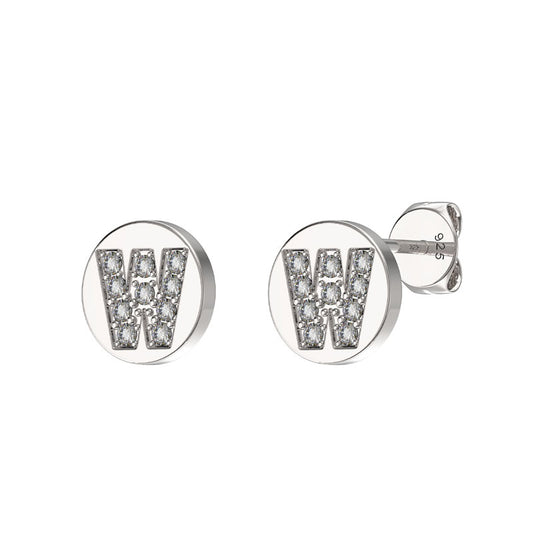 Sterling Silver CZ Initial Earrings W Studs