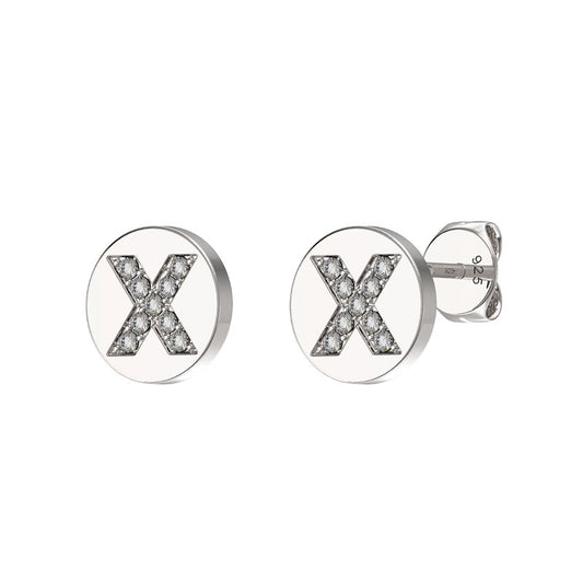Sterling Silver CZ Initial Earrings X Studs