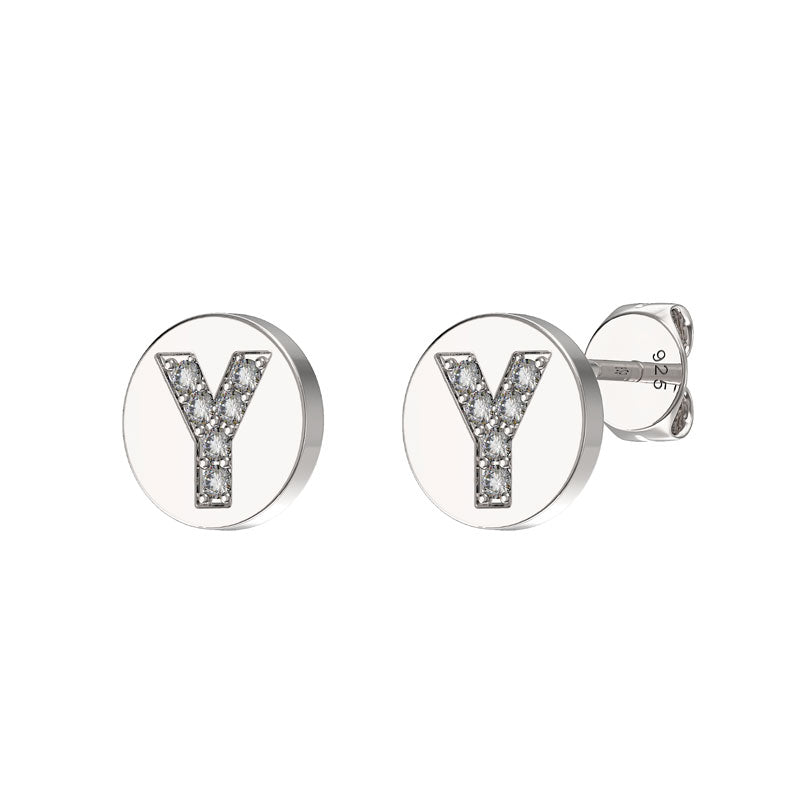 Sterling Silver CZ Initial Earrings Y Studs