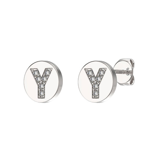 Sterling Silver CZ Initial Earrings Y Studs