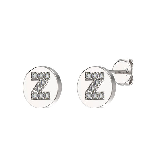 Sterling Silver CZ Initial Earrings Z Studs