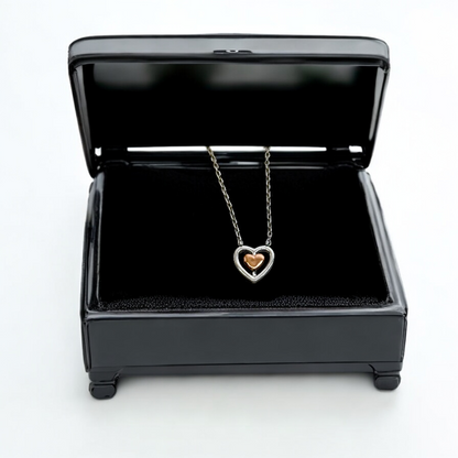 Sterling Silver Two Tone Double Love Heart Necklace S925 Hallmark