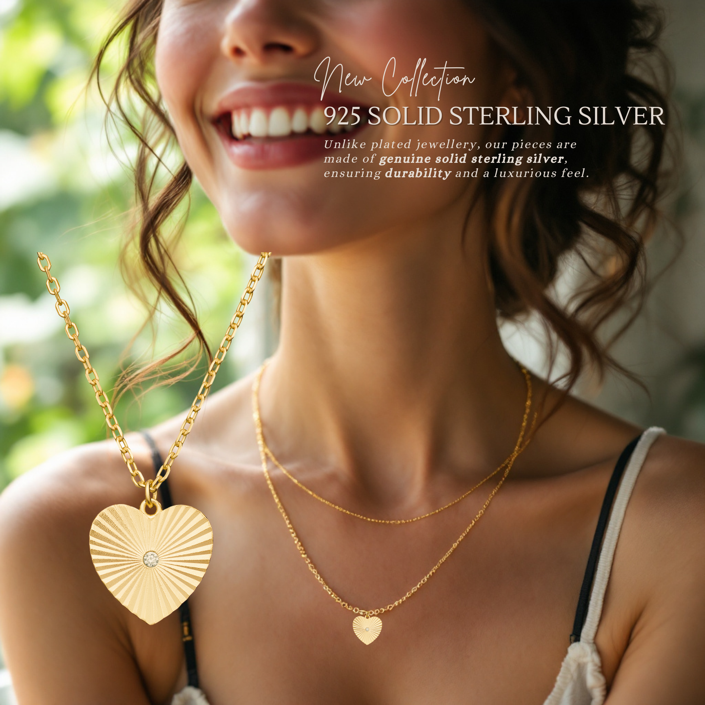 Sterling Silver Gold Plated Cubic Zirconia Heart Necklace