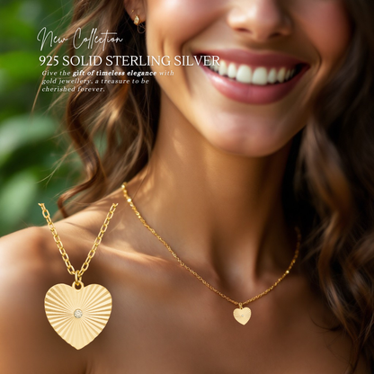 Sterling Silver Gold Plated Cubic Zirconia Heart Necklace
