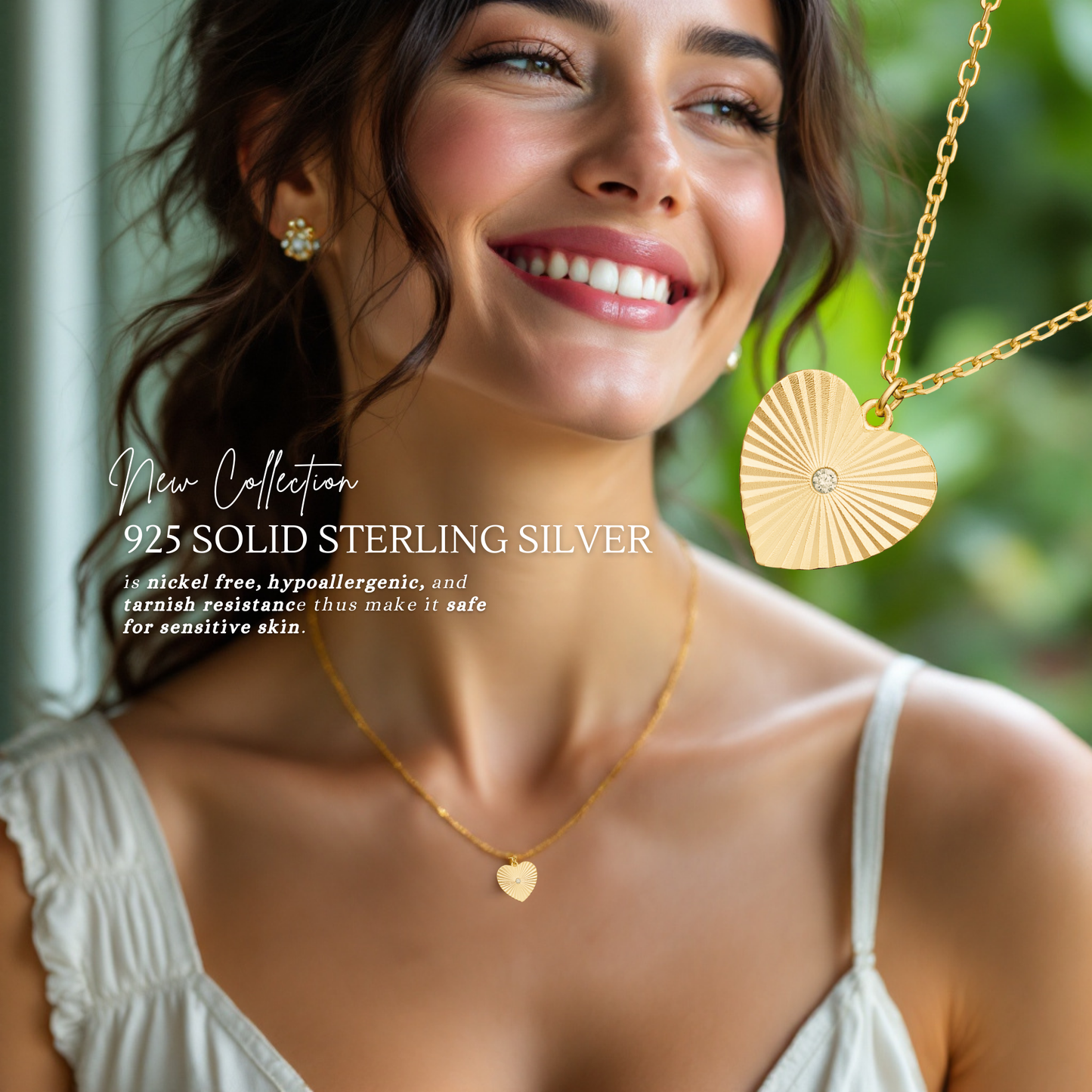 Sterling Silver Gold Plated Cubic Zirconia Heart Necklace