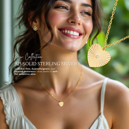 Sterling Silver Gold Plated Cubic Zirconia Heart Necklace