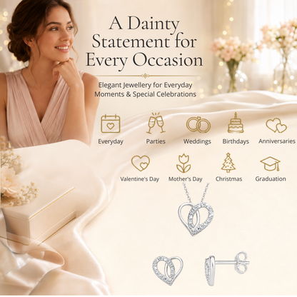 S925 Sterling Silver C/Z Heart Pendant Necklace and Stud Earring Set