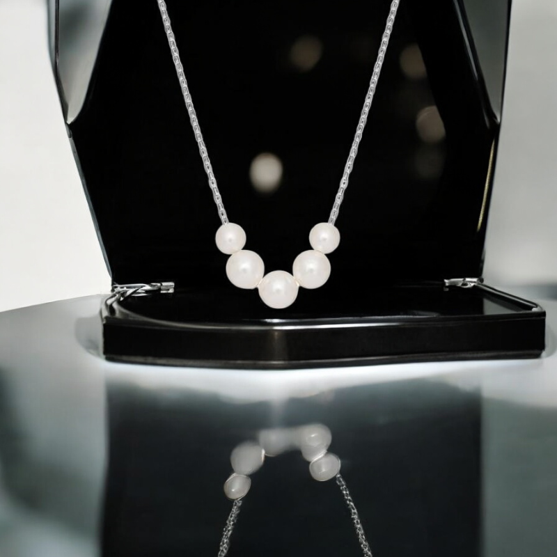 Sterling Silver Five Pearl Necklace