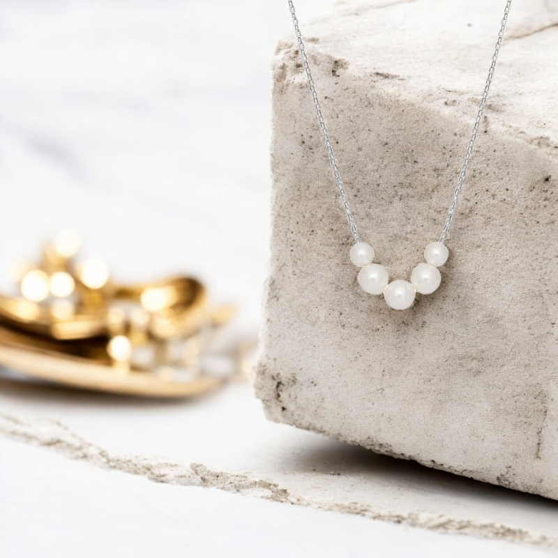 Sterling Silver Five Pearl Necklace
