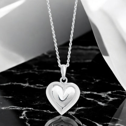 Sterling Silver Plain Puff Heart Necklace