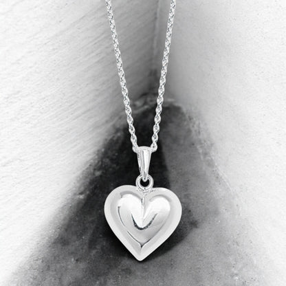 Sterling Silver Plain Puff Heart Necklace