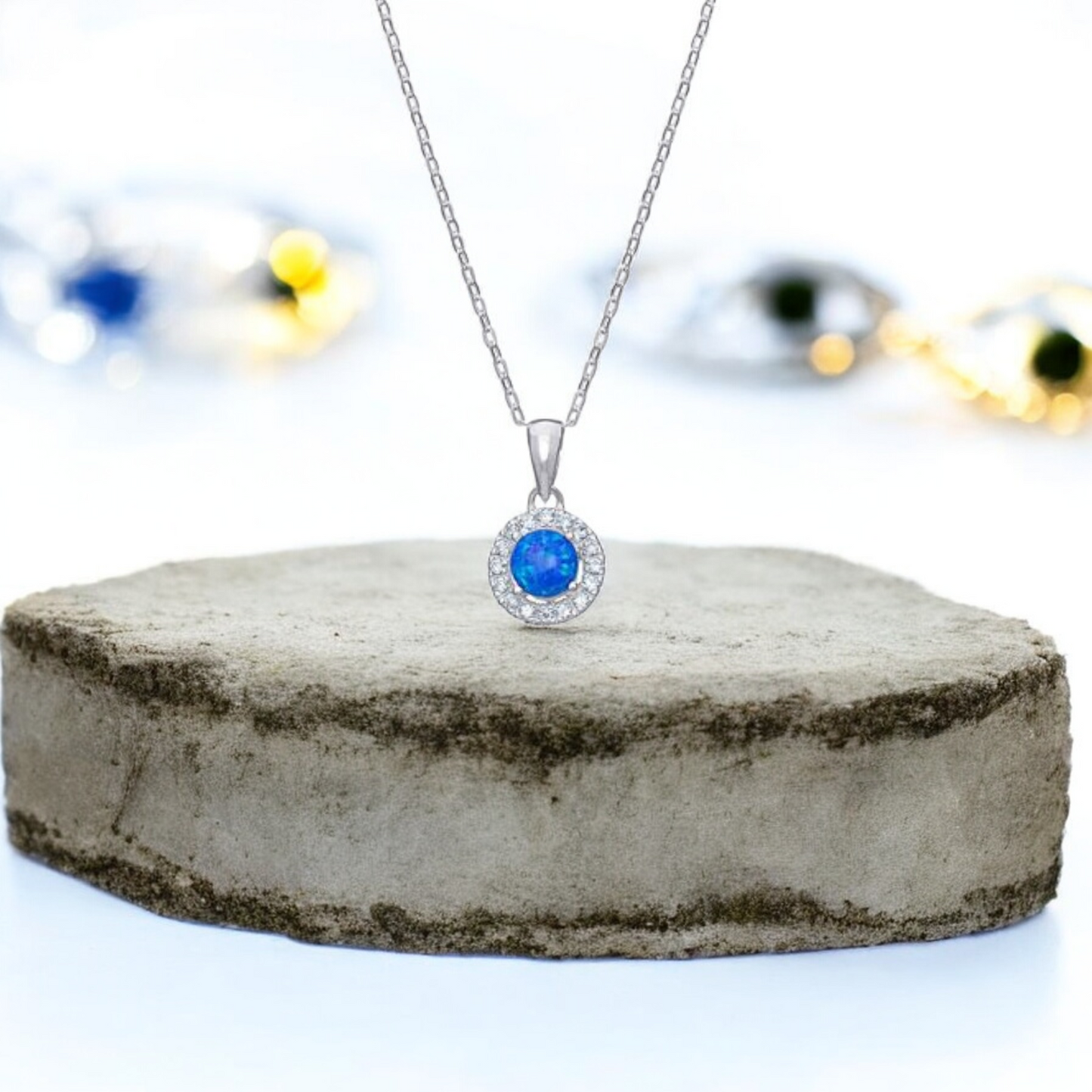 Sterling Silver Cubic Zirconia Turquoise Necklace