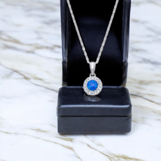 Sterling Silver Cubic Zirconia Turquoise Necklace