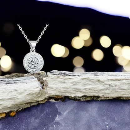 Sterling Silver Cubic Zirconia Halo 12mm Necklace
